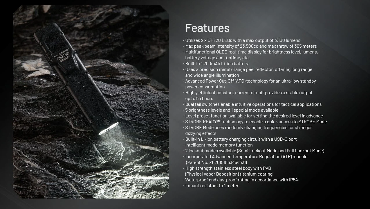 Nitecore - EDC27 UHI - Torcia Ricaricabile USB - 3100 lumens e 305 metri - Torcia Led - Image 5