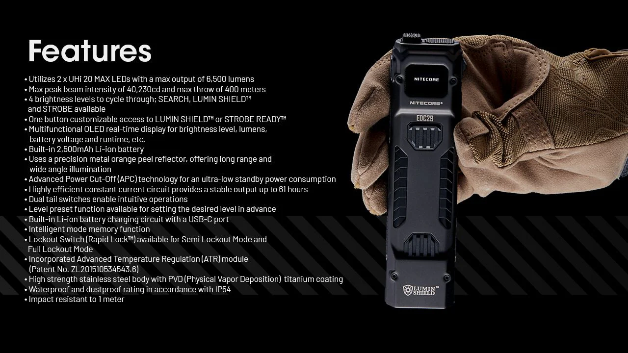 Nitecore - EDC29 - Torcia Ricaricabile USB - 6500 lumens e 400 metri - Torcia Led - Image 22