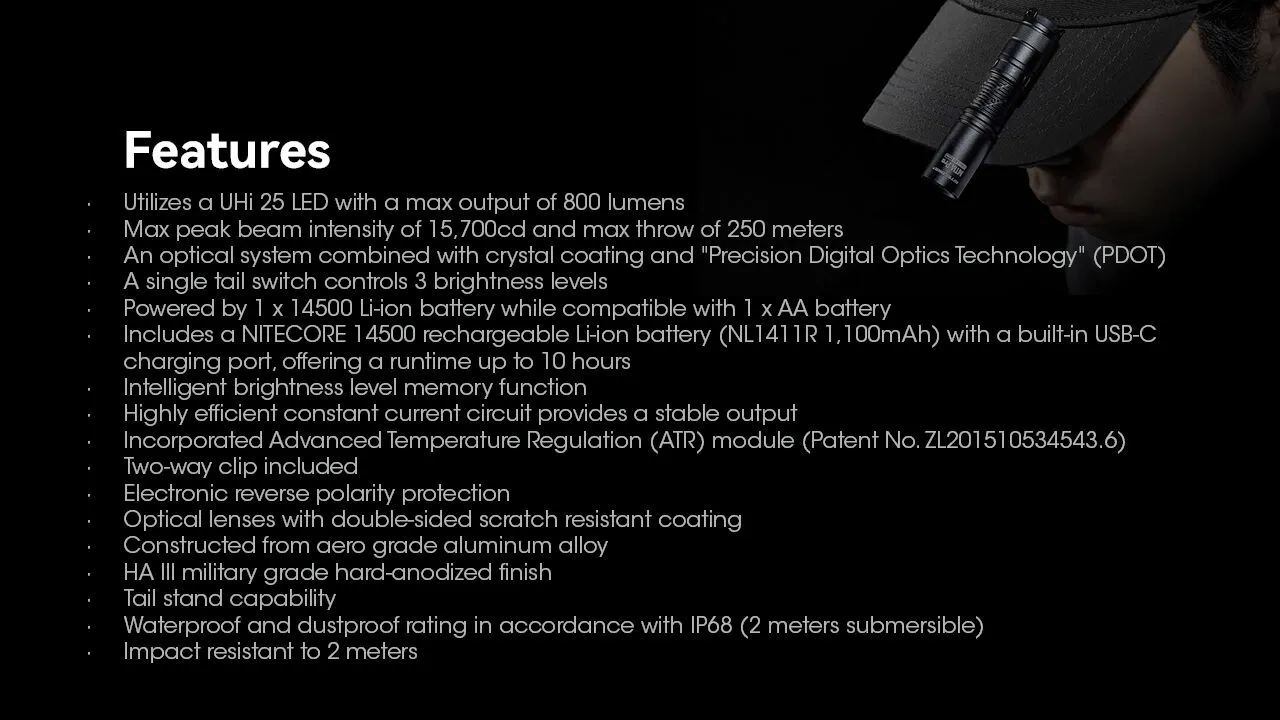 Nitecore - MT1A Pro - 800 Lumens e 250 metri USB-C - Image 12